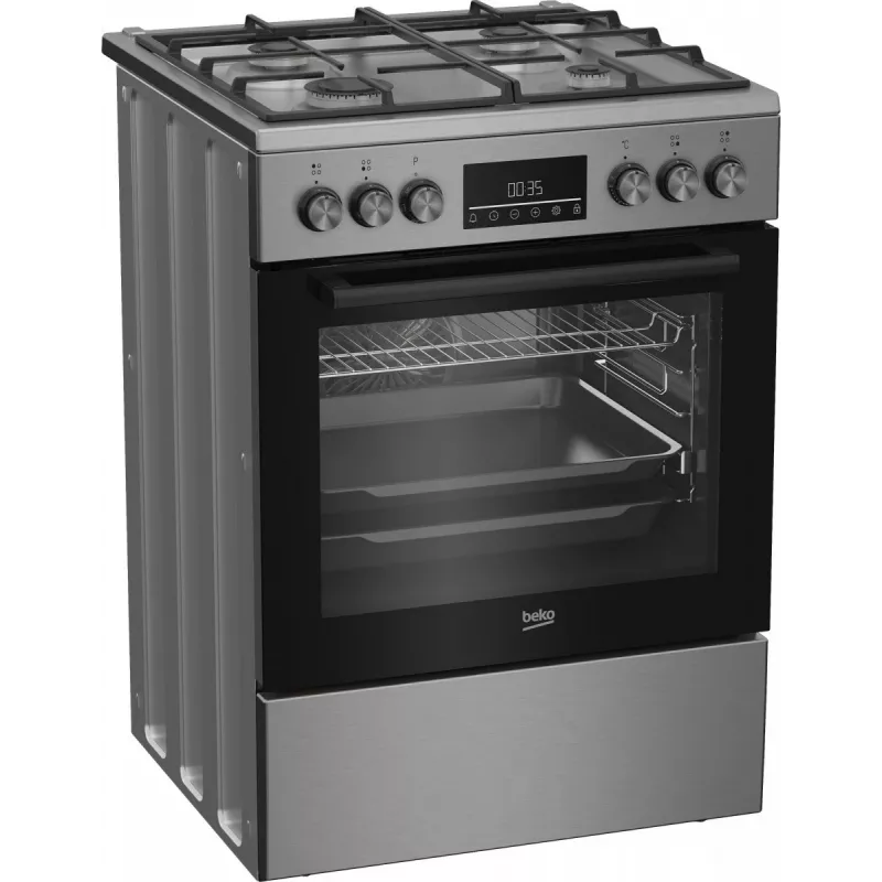 Eraldiseisev gaasi-elektripliit BEKO FBM62330GXTN 60 cm, 4-põletiga gaasipliit, 72 L elektriahi, energiaklass A
