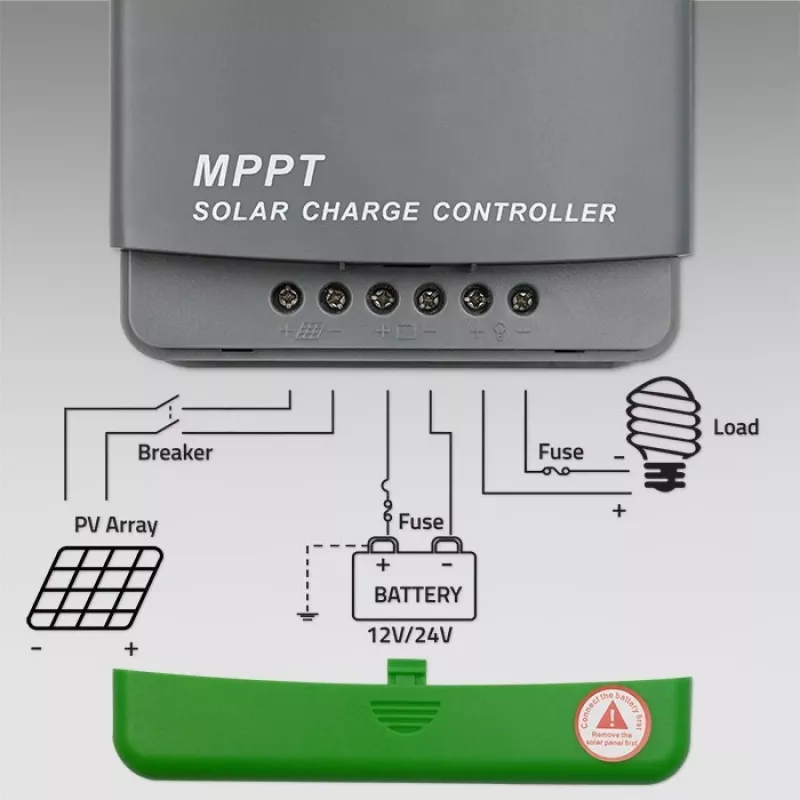 Qoltec, päikese MPPT laadimiskontroller temperatuurianduriga 20A 12V/24V LCD-ekraan 2 x USB