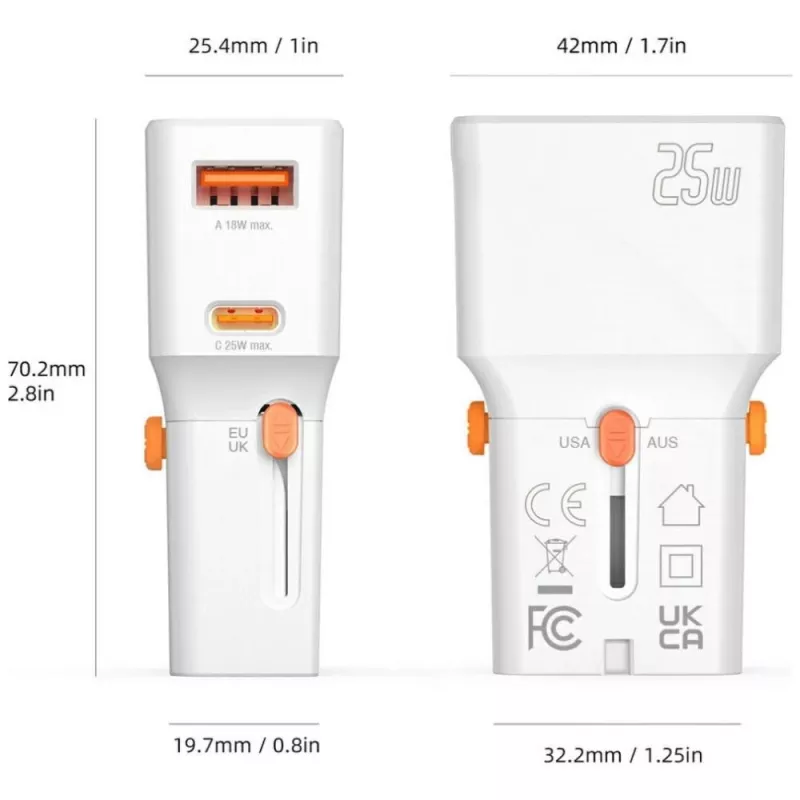 Reisilaadija 25W World Travel 25W USB-C + A