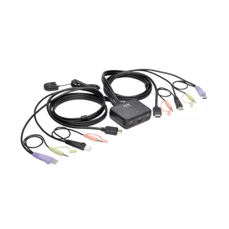 Eaton Tripp Lite seeria 2-pordiline USB/HD-kaabliga KVM-lüliti heli/videoga, kaablid ja USB-perifeeriaseadmete jagamine - KVM-/heli-/USB-lüliti - 2 x KVM/heli/USB - 1 kohalik kasutaja - lauaarvuti