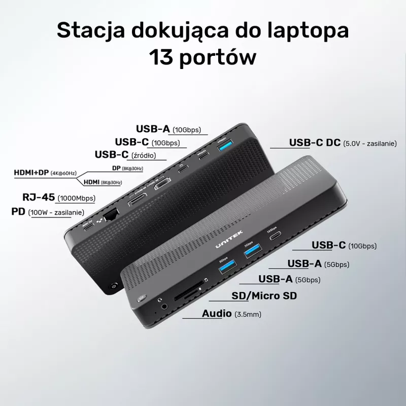 Dokkimisjaam UNITEK D1079A USB4 juhtmega must 100W toiteedastus