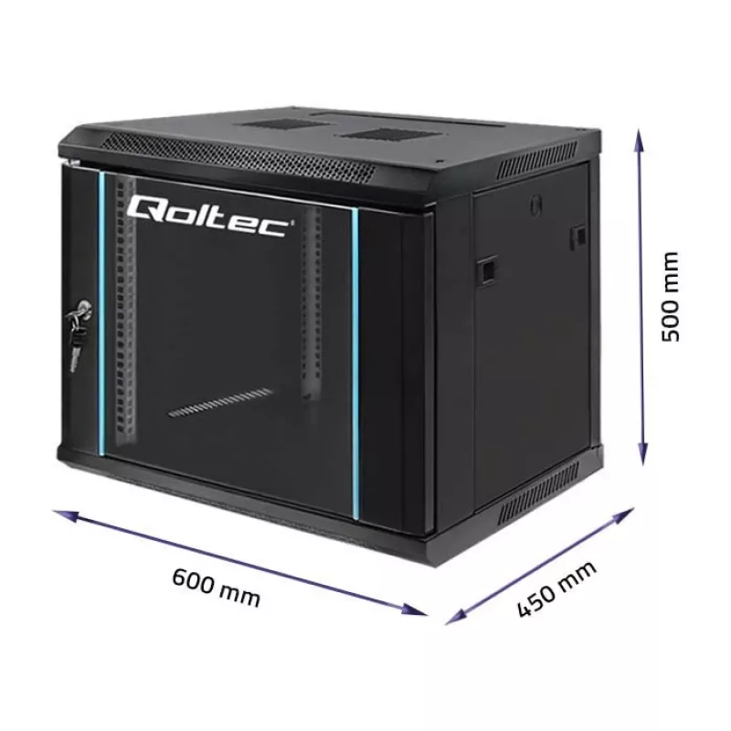 19 tolline püstikkapp QOLTEC 54463 9U 600x500x450 mm metallkorpus võrguseadmetele