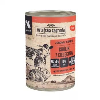 WIEJSKA ZAGRODA Küüliku- ja vasikalihaga kassipoegadele - märg kassitoit - 400g