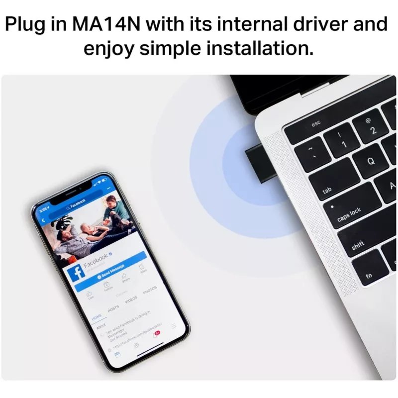 USB Wi‑Fi adapter MERCUSYS MA14N — USB Type‑A, 2,4 GHz üheribaline, kuni 287 Mb/s, must