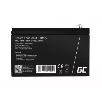 UPS-aku roheline Cell AGM04 12V 7Ah suletud pliiaku (VRLA) must, 1 tk