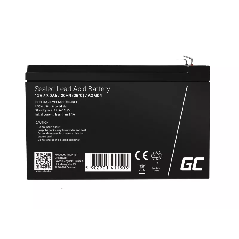 UPS-aku roheline Cell AGM04 12V 7Ah suletud pliiaku (VRLA) must, 1 tk