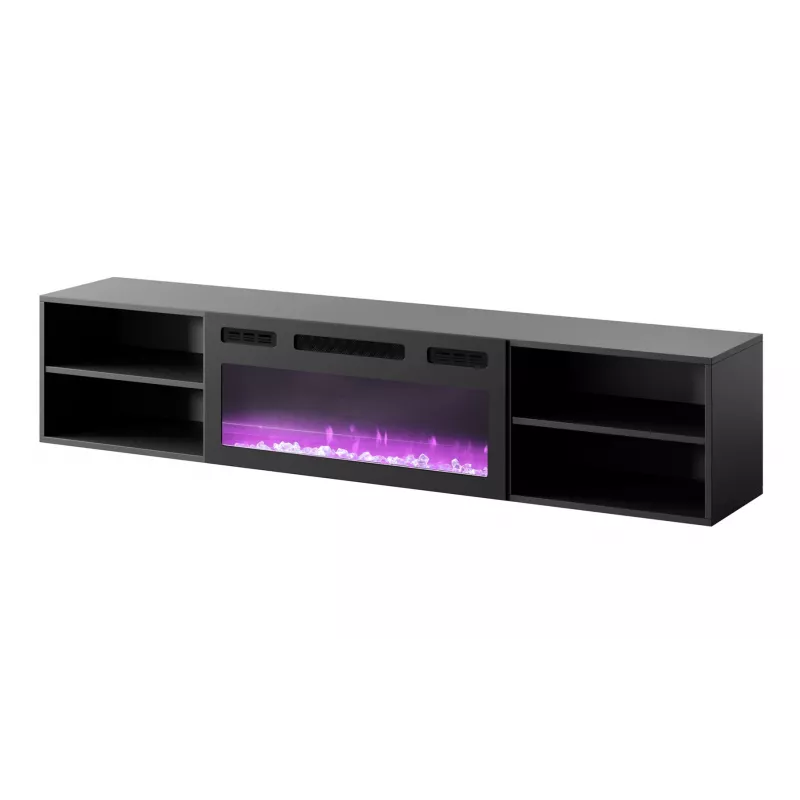 TV-kapp Cama Meble POLO 180x33x39 cm elektrikaminaga 1400–1600 W, must, 2 riiulit, laminaat