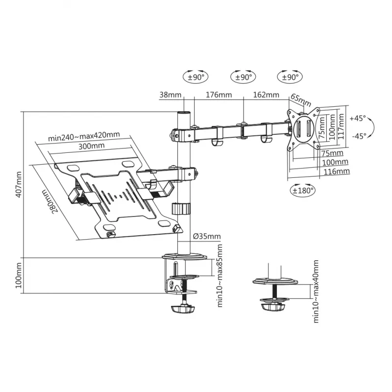 Monitor wall mount SBOX LCD-LM01-2 for 13–27 inch screens, max load 12 kg, VESA 100x100