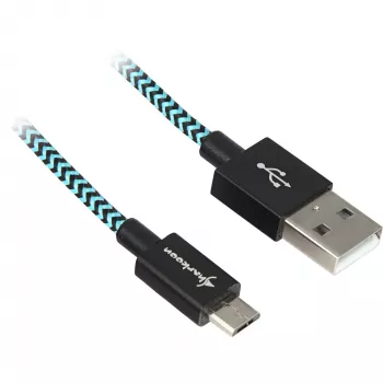 USB 2.0 kaabel, USB-A pistik > Micro-USB pistik (must/helesinine, 1 meeter, varjestatud)