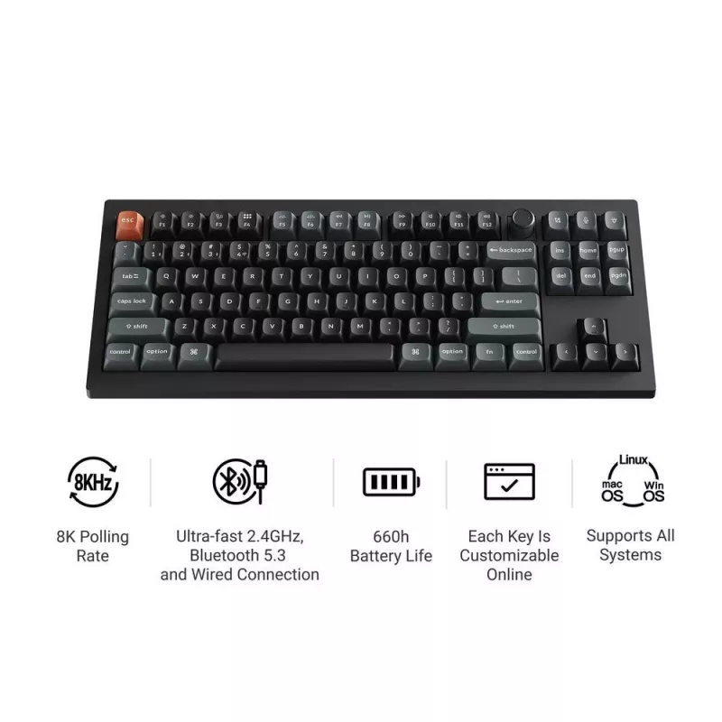 Mehaaniline klaviatuur Keychron V3 Ultra 8K — QWERTY, Bluetooth ja juhtmega, RGB, must