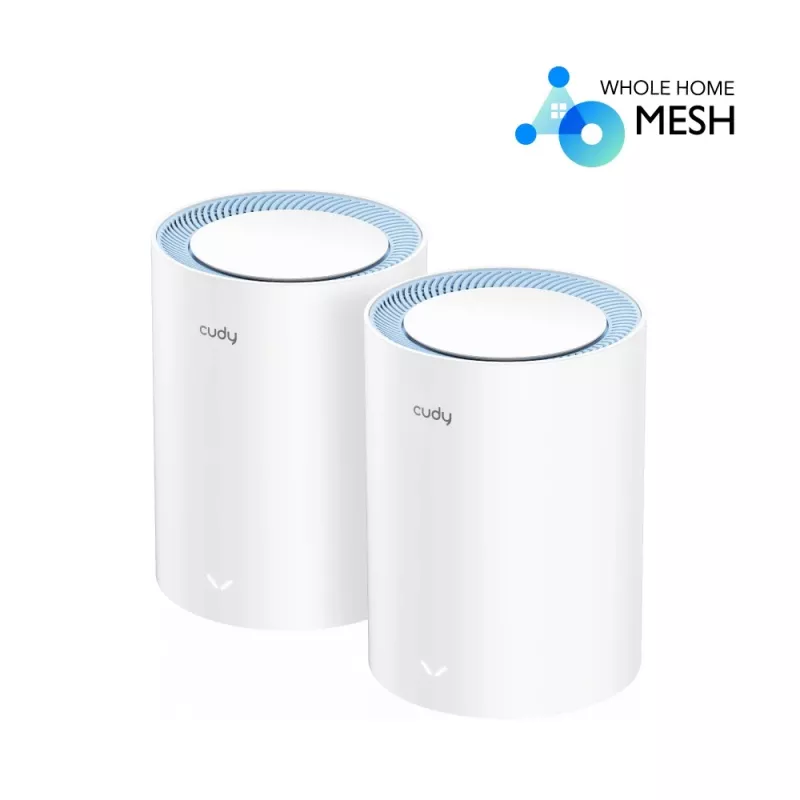 Cudy M1200 2-pakendiga võrgusüsteem — kaheribaline Wi‑Fi 5 (300/867 Mbit/s), 2 seadet, 1x LAN-port, toetab 100 seadet