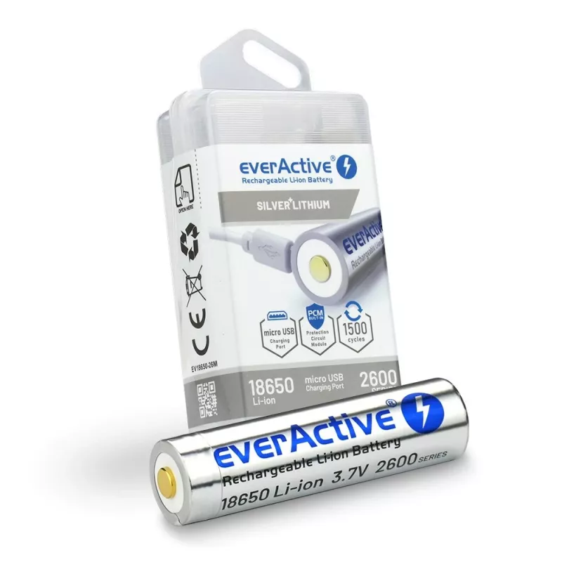 aku everActive 18650 3.7V Li-ion 2600mAh micro USB with protection BOX