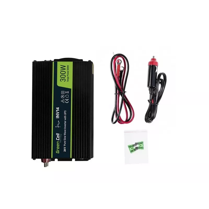 Toiteinverter roheline Cell INV14 300W 24V DC 230V, USB, E-tüüpi pistik, aktiivjahutus