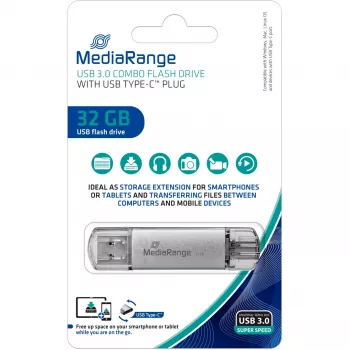 MediaRange MR936 USB-mälupulk 32 GB USB Type-A / USB USB-C 3.2 Gen 1 (3.1 Gen 1) Hõbedane (MR936)