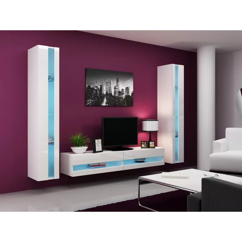 TV-alus cama meble VIGO NEW 30/180/40, valge läikiv pealispind, puitlaastplaat, 1800×400×300 mm