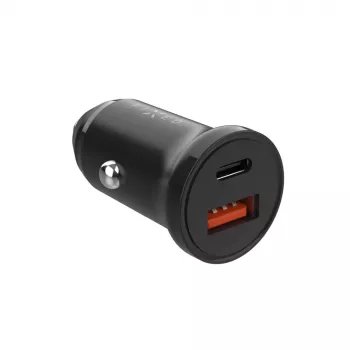 Autolaadija FIXED FIXCC20N-CU-BK — USB-C ja USB-A pesad, 20W väljund, kompaktne sõidukisisene adapter