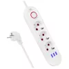Pikendusjuhe MACLEAN MCE394W — 3 pistikupesa, 3×USB 2,1 A, 110–240 V AC, 2500 W, 1,5 m kaabel, valge