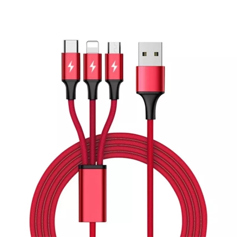 UNITEK C4049RD USB-kaabel 1,2 m USB A USB C/Micro-USB B/Lightning Punane