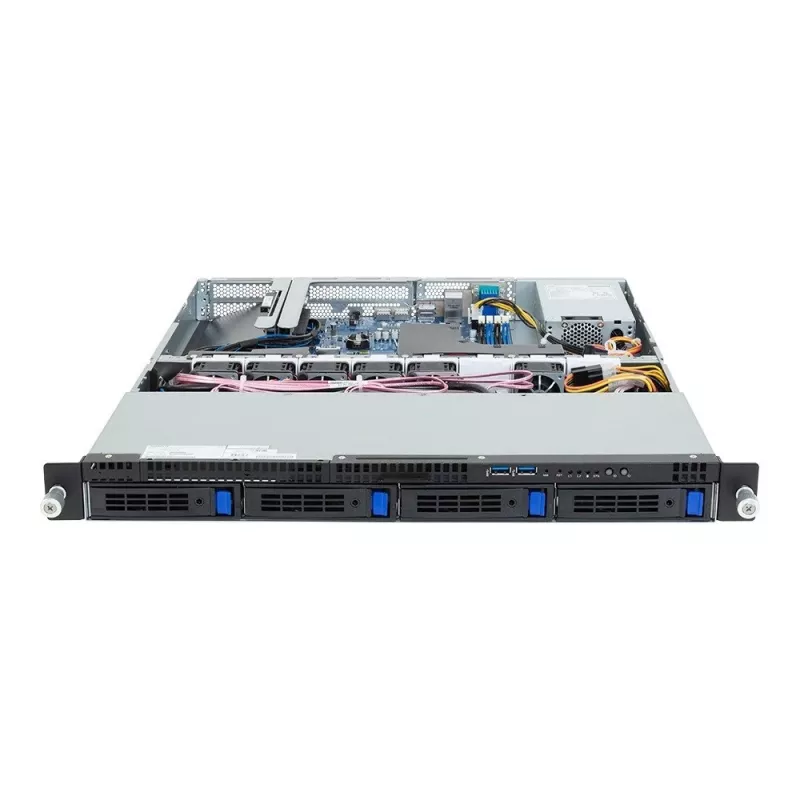 Rack server GIGABYTE R123-X00-AA01 1U — ühepesaline Intel Xeon Scalable platvorm, LGA 1700, DDR5, 4 DIMM, 2,5-tollised sahtlid x4, 400 W toiteplokk (80 PLUS Gold)