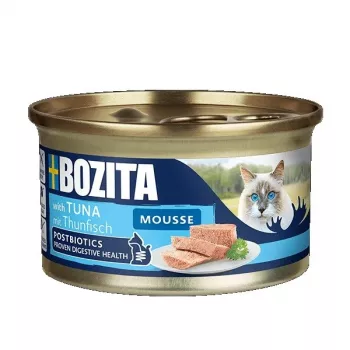Märg kassitoit BOZITA Mousse MSC Tuna 85 g — vahutaoline tekstuur, täisväärtuslik sööt täiskasvanud kassidele, valk 10,5%, rasv 6,5%
