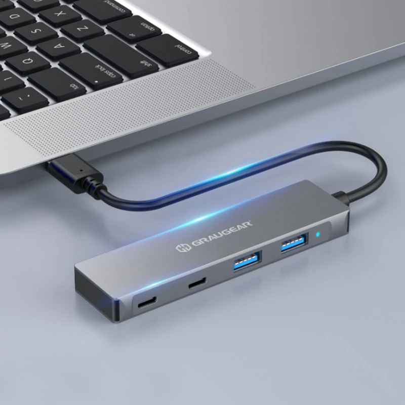 GRAUGEAR G-HUB2A2C-AC liidese jaotur USB 3.2 Gen 1 (3.1 Gen 1) Type-A + Type-C 5000 Mbit/s hõbedane