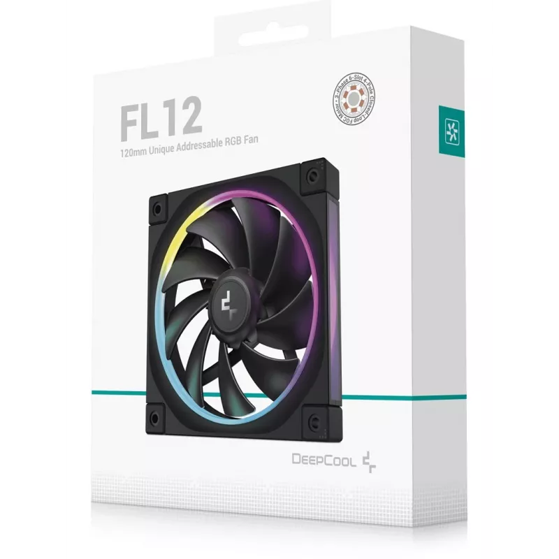Korpuse ventilaator DeepCool FL12 120 mm, PWM, 500–2150 RPM, 55 CFM, 2.82 mmH2O, FDB, multi-LED, must