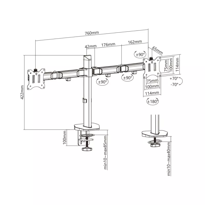 Sisseehitatud kronstein kahele Deluxe Ergo Office monitorile, 17-32, max 9 kg, ER-449