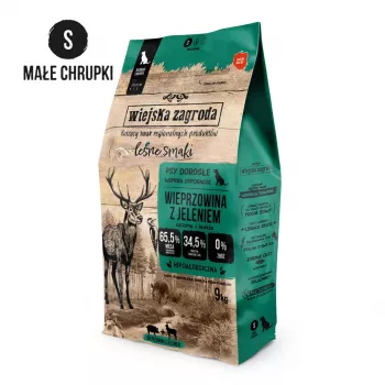 Kuiv koeratoit wiejskazagroda Forest Flavors sealiha hirvelihaga krõmpsuv S – Väikest tõugu, 9 kg, 31% valku, 20% rasva, teraviljavaba