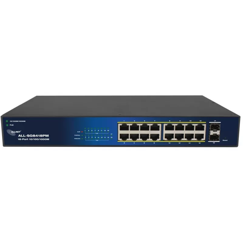 ALLNET 16+2P PoE Switch ALL-SG8418PM — 18-pordiline Gigabit, 16 PoE-porti, 2 üleslinkporti