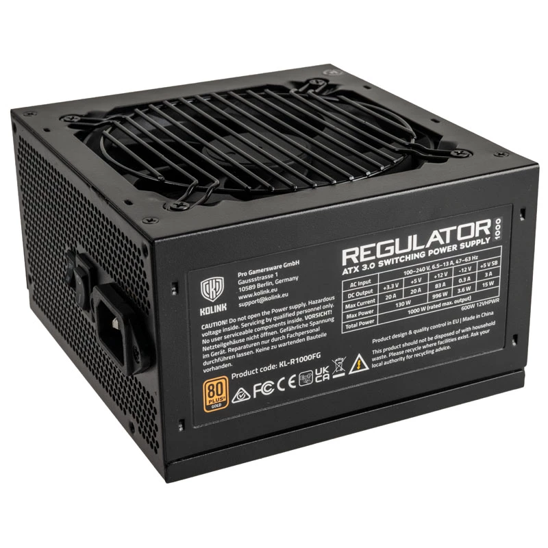 Kolink Regulator 80 PLUS Gold PSU, ATX 3.0, PCIe 5.0, modulaarne - 1000 vatti