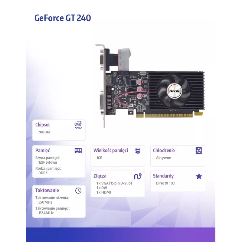 Graafikakaart GeForce GT 240 1 GB DDR3 128BIT DVI HDMI VGA LP Fan V2