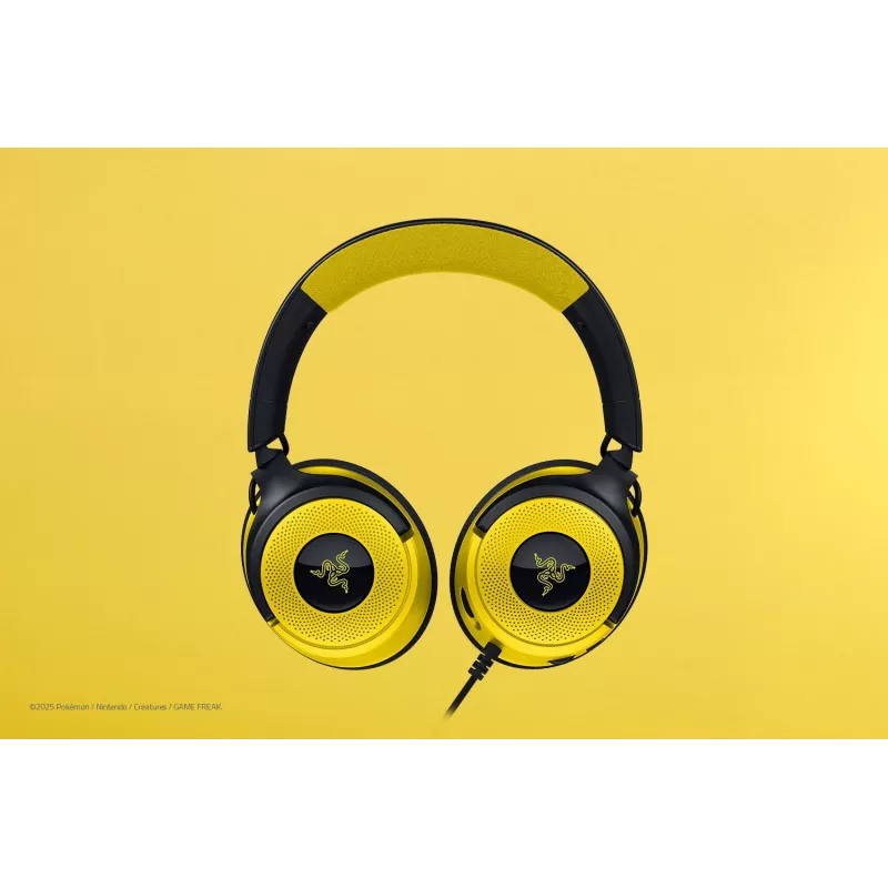Peakomplekt Razer Kraken V4 X Pokemon — juhtmega USB-C/USB-A, supraaural, 20–20000 Hz, 1,8 m kaabel, 310 g, must/kollane