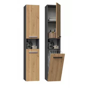 Vannitoa hoiukapp top e shop NEL III ANT/ART — grafiit ja tamm, vabaltseisev, 5 riiulit, 310×300×1740 mm