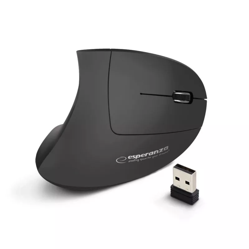 Juhtmevaba hiir ESPERANZA EM133 — ergonoomiline paremakäeline, 1600 DPI, 6 nuppu, 2,4 GHz USB-nanovastuvõtja, 10 m ulatus, must