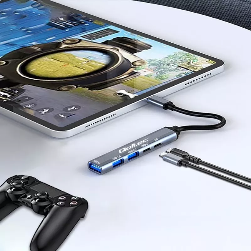 Qoltec 53790 Hub-adapter USB-C 3.1 5in1 | USB-C PD | USB-C | 2x USB 2.0 | USB 3.0