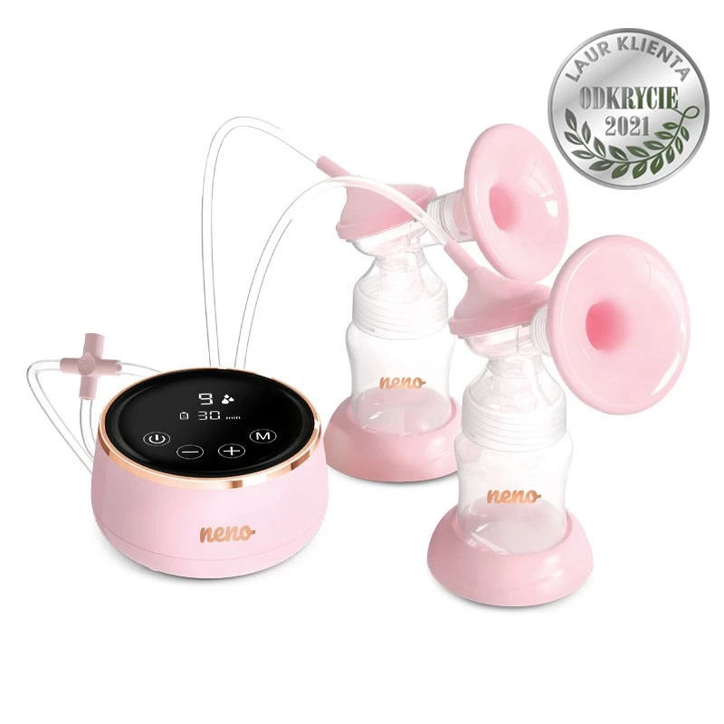 Elektriline rinnapump neno Bella Twin — elektrooniline, 150 ml pudelid, 6 stimulatsiooni / 9 imemistasandit, USB Li‑Ion aku, roosa/läbipaistev