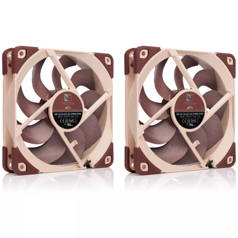 Arvutikorpuse ventilaator Noctua NF-A12X25 G2 PWM SX2-PP 120 mm, 12 V, 1800 p/min, 107,3 m³/h, SSO-laager, 2 tk pakendis, beež