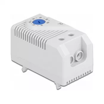 Termostaat DELOCK 66823, plastkorpus IP20, 30 W, 250 V, 10 A, 43×60×33 mm, sinine/hall