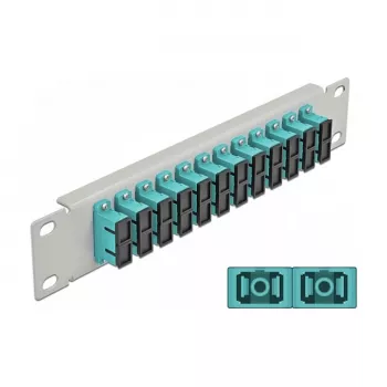 Fiiberoptiline harukarp DeLOCK 10 tolli 12 porti SC Duplex Aqua 1U Hall