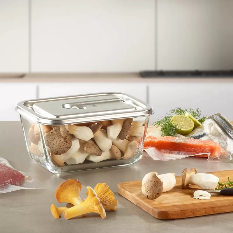 Caso klaasist vaakumkonteiner plastkaanega | VacuBoxx Stainless Steel XL | Läbipaistev