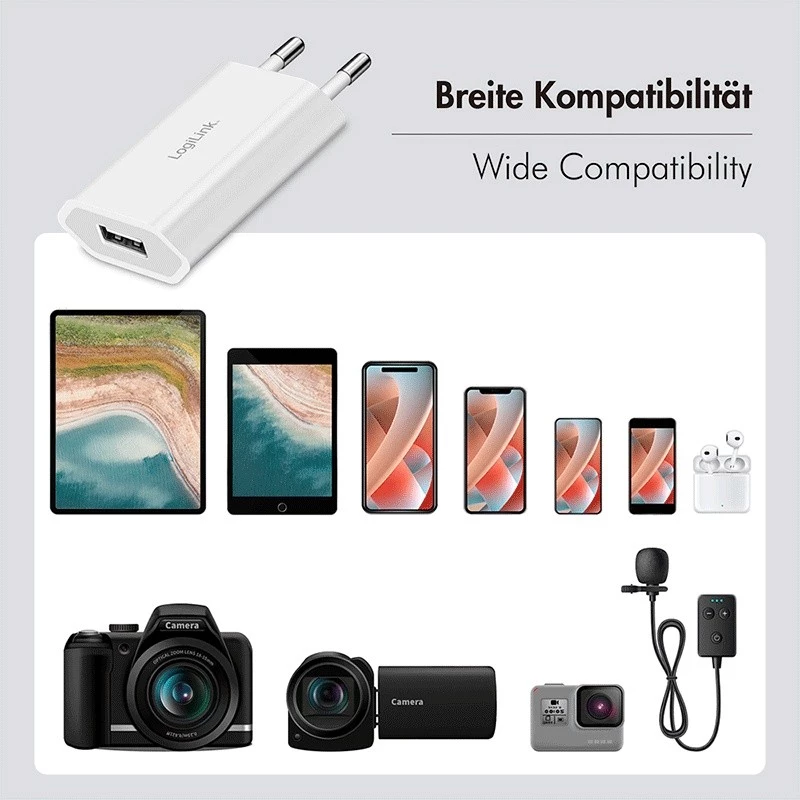 USB-A pistikuadapter, 5W, 5V/1A, 1xUSB-A valge