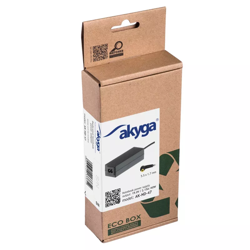 Akyga AK-ND-47 toiteadapter Acer sülearvutitele, 40 W, 19 V / 2,15 A, 5,5 x 1,7 mm
