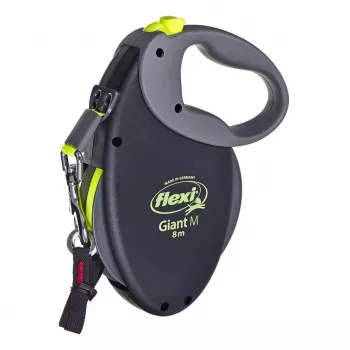 Sissetõmmatav lõast Flexi NEON GIANT M — 8 m lindilõast, max koormus 25 kg, ergonoomiline käepide, must/kollane