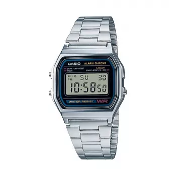 Käekell CASIO A158WA-1DF — digitaalne, vaigust korpus, roostevabast terasest rihm, 33,2×36,8×8,2 mm, CR2016 aku