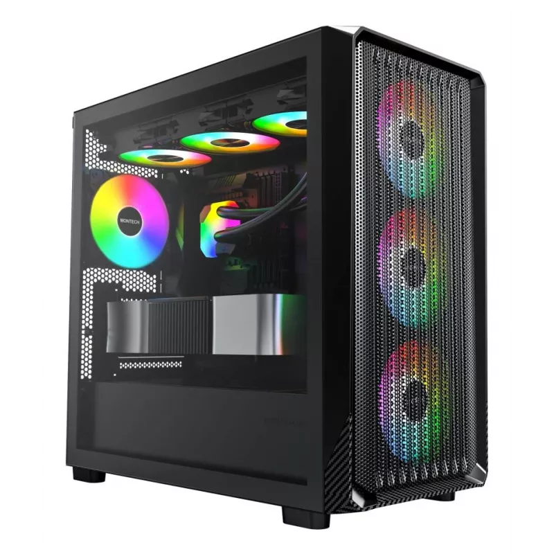 Montech X5M (B) Micro Tower PC-korpus — Micro‑ATX/Mini‑ITX, 3×120 mm ees, 1×120 mm taga, toetab ATX-toiteplokki, 2×3,5-tolline + 4×2,5-tolline, must
