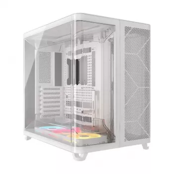 Arvuti korpus Corsair AIR 5400 LX-R RGB iCUE LINK Midi Tower Valge — ATX/EATX/Micro-ATX/Mini-ITX, karastatud klaas, 1×3.5 tolli + 2×2.5 tolli pesad, 120 mm ventilaatori tugi