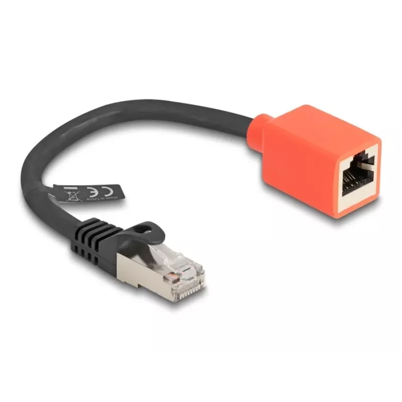 DeLOCK RJ45 seadmekaitseadapter Cat.6A S/FTP 20 cm must punane
