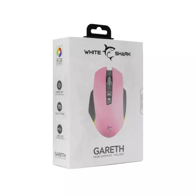 Mängurihiire White Shark GARETH Roosa USB Type-A