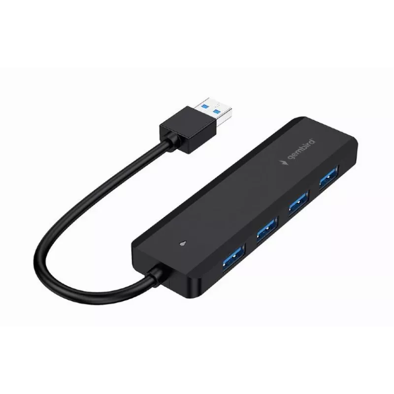 USB-jaotur Gembird 4-pordiline USB 3.1 (Gen 1) — 4 porti, USB 3.2 Gen 1 Type-A, 5V/2.1A, 109×30×10 mm, must