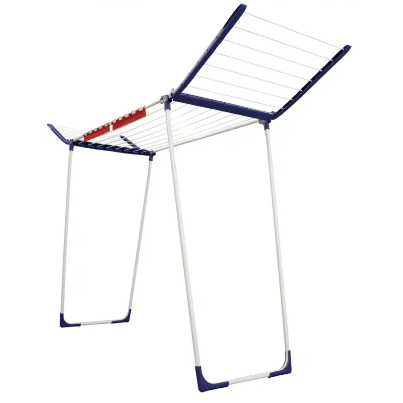Pesukuivatusrest Leifheit Pegasus 180 Maxx Winged — põrandal seisev kuivatusrest, 18 m kuivatusruumi, reguleeritav kõrgus 1080–1280 mm, 550×1100×1280 mm, sinine/valge